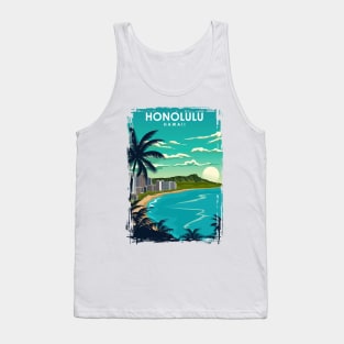 Honolulu Hawaii Vintage Minimal City Travel Poster Tank Top